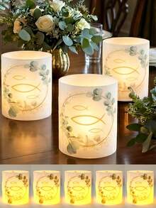 12pcs Eucalyptus Leaf Frosted Lamp Shades - Centerpiece Decor, Eucalyptus Leaf & Fish Frosted Design Lamp Shades, Birthday Party Supplies, Wedding Party Decor, Party Lighting Decor, Birthday Decor, Wedding Decor, Retirement Party Decor, Anniversary Decor, Candlelight Dinner, Restaurant Decor, Room Decor, Communion, Baby Shower, Cabinet Decor - Eucalyptus - View 10