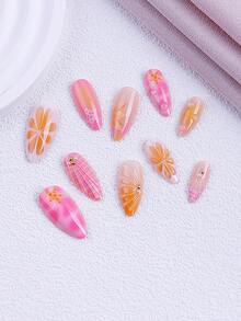 24 móng giả ngắn hình hạnh nhân, màu cam và hồng cổ điển, trắng với đầu móng kiểu Pháp, cam ombre, móng gel 3D hình vỏ sò và cam, móng có họa tiết ngôi sao, hoa và chấm bi hồng, móng đính ngọc trai và hạt vàng. Móng giả bóng bẩy, sang trọng, phù hợp cho các cặp đôi dự đám cưới mùa xuân/hè, đi làm, sử dụng hàng ngày, có thể tái sử dụng, kèm bộ dụng cụ, món quà tuyệt vời cho phái nữ yêu thích làm móng. - Nhiều màu - Xem 3