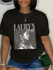 Women's Vintage T-Shirt 100% Cotton With Lauryn Hill Portrait Print, 100% Cotton, Soft And Breathable, Casual Short Sleeve Top, Easy To Match For Summer Or Everyday Comfort. - 黑色 - 查看 7