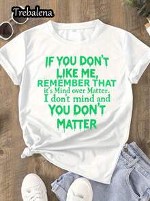Camiseta casual de manga corta para mujer con diseño de texto verde sobre fondo negro, perfecta para verano y primavera.Ideal para ocasiones como el Día de la Madre, aniversarios o el 10 de junio. - Blanco - Ver 8