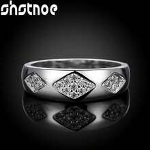 Nhẫn bạc 925 mạ vàng, đính đá Zirconia hình thoi sáng bóng, thích hợp làm quà tặng cho nam nữ dự tiệc cưới, lễ đính hôn, sinh nhật, Giáng sinh. Trang sức thời trang. - Bạc - Xem 2