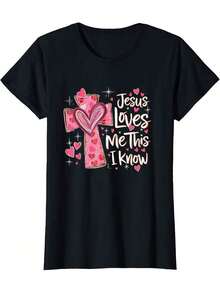 Camiseta Mujer Casual Manga Corta Cuello Redondo Moda 2026 Jesus Loves Me This I Know God Religiosa Cristiana San Valentín - Camiseta Cómoda, Suave, Simple para Uso Diario, Manga Corta - Negro - Ver 4