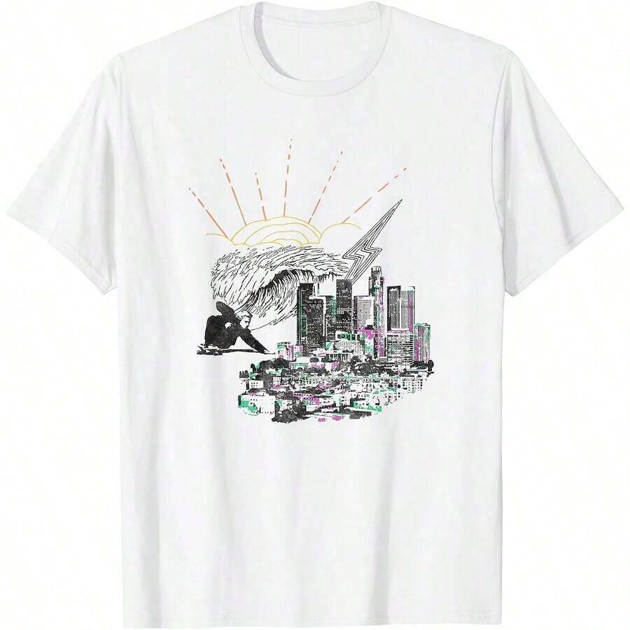 Women's Summer T-Shirt, Vintage Style With Watermelon Graphic Print, All Seasons, 100% Cotton, Single-Sided Print, Crew Neck, Short Sleeve, Unisex, Base Layer, Fashionable, Cool And Comfortable - 白色 - 查看 1