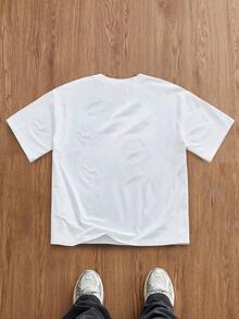 Camiseta de manga corta blanca de ajuste regular con estampado digital de teñido anudado de plantas y flores, adecuada para citas de verano, reuniones, camiseta gráfica a juego con flores rosas para hombres - Blanco - Ver 7