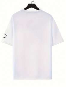 T-shirt casual da uomo bianca - Stampa grafica "oNe", poliestere, girocollo, maniche corte, lavabile in lavatrice, ideale per le attività ricreative estive - Bianco - Visualizzare 2
