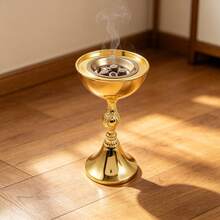1pc High-Leg Metal Incense Burner / Mabkhara / Bakhoor Burner, Made Of High-Gloss Electroplated Metal Material In Bright Gold And Silver Dual Colors, Fade-Resistant - Roman Column Incense Burner - View 11