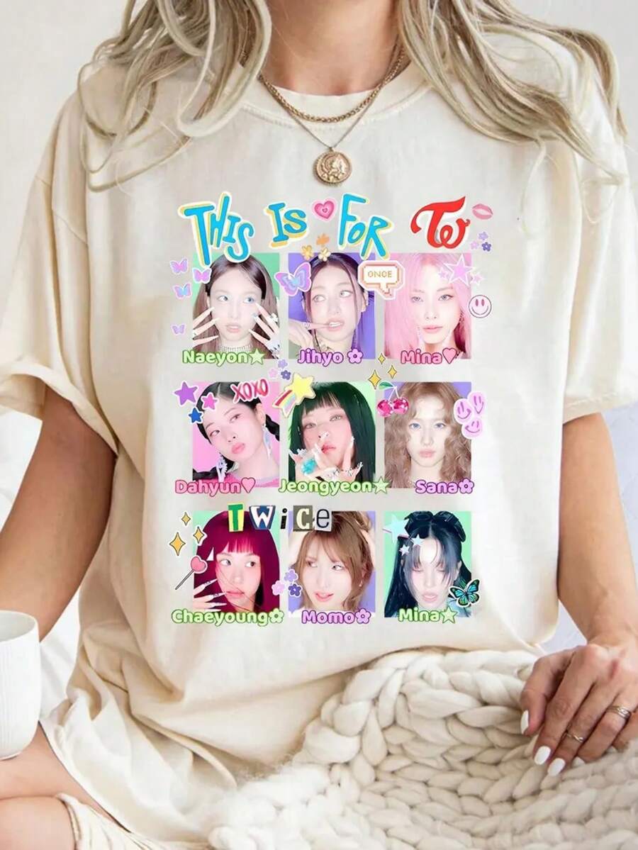 Vintage Twice This Is For Shirt . Camiseta informal de moda con estampado creativo para mujer, de manga corta y cuello redondo, para primavera y verano T-Shirt Women Festive Celebration Shirt Party Wear Top - Multicolor - Ver 1