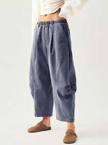 BohoFeels Pantalones casuales holgados de mujer para vacaciones, estilo minimalista - Azul - Ver 6