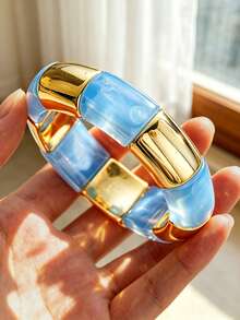 7pcs/Set Vintage Elegant Bohemian Summer Vacation Style Asymmetrical Amber Tiger Eye Beaded Elastic Bracelet Set, Luxury Gradient Resin Bracelets, Versatile Jewelry Accessories Suitable For Women, Beach, Party, Dating, Birthday, Gift - Multicolor - View 6