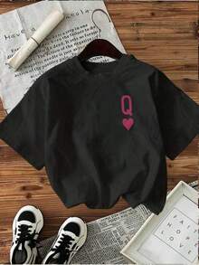 GiftCamiseta de verano casual para mujer con estampado de doble cara, moderna camiseta de manga corta pura con cuello redondo y temática de pókerSoft - Negro - Ver 3