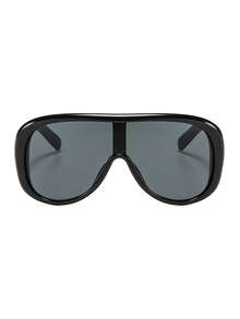 1 Pair Men's Large Frame Windproof Fashion Glasses, Suitable For Riding, Beach Vacation, Street Photography, Fashion Accessory - Glossy Black/Grey - View 3