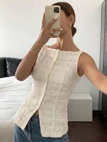 Camisa ajustada sin mangas de mujer con estampado de lunares - Albaricoque - Ver 4