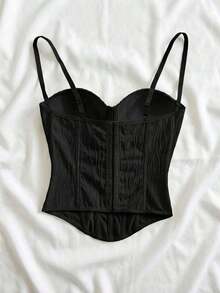 Camiseta de punto con textura ondulada y decoración de botones para mujer, top camiseta sexy para playa, cita, vacaciones, vacaciones en la playa, té de la tarde, temporada de bodas, crucero marítimo, viaje por carretera en la ciudad, vacacione - Negro - Ver 2