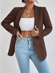 Chaqueta de traje informal con solapa verde con estampado de frutas, abotonadura sin abrochar, estilo suelto y casual, para primavera y otoño, versátil para el trabajo y el día a día, con un estilo maduro y ligero - Marrón Chocolate - Ver 4
