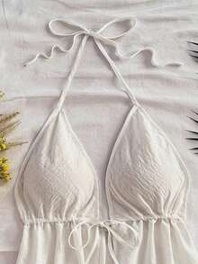 Blusa sin mangas con cuello halter y lazo en la espalda, adecuada para el verano - Blanco - Ver 4