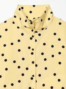 Chaqueta ligera de cuello alto con cordón y plisado de lunares para primavera, verano y otoño - Amarillo - Ver 8