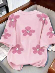 Camiseta de mujer de cuello redondo con estampado de contraste de color degradado de fresa, para verano - Multicolor 11 - Ver 2