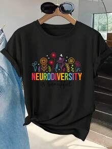 Camiseta de Manga Corta para Mujer de Concienciación sobre la Neurodiversidad - Blusa de Cuello Redondo Suave y Transpirable (Tallas S-XXL) | Lavable a Máquina, Multicolor, Ideal para Primavera, Verano, Otoño, Uso Casual, Desplazamientos, Eventos Benéficos y Outfits Diarios - Negro - Ver 2