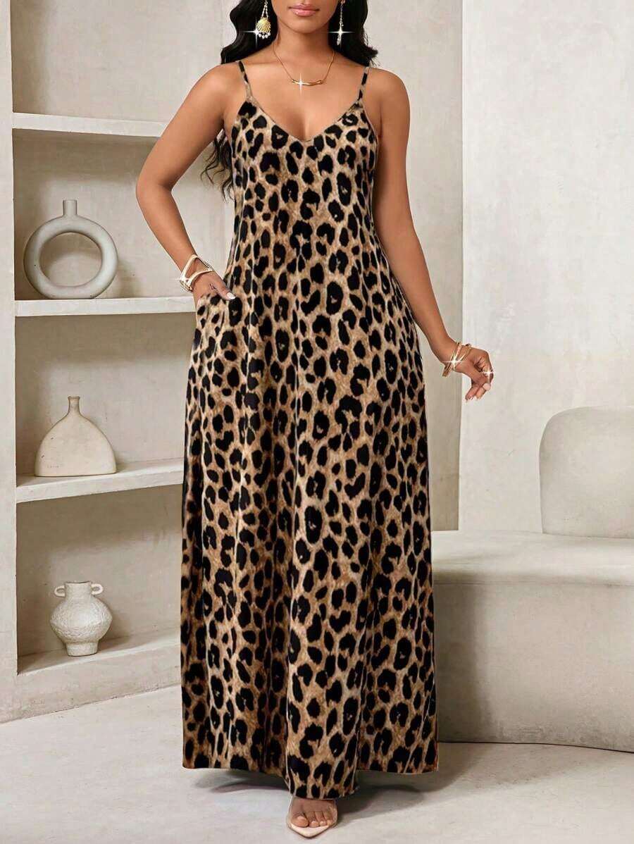 Lady Vestido largo con estampado de leopardo para mujer, estilo bohemio, sin espalda, holgado, vestido maxi suelto sin tirantes para cumpleaños, eventos, vacaciones, vestidos casuales, vestidos boho/bohemia/boho, top halter, ropa africana para mujer - Multicolor 2 - Ver 1