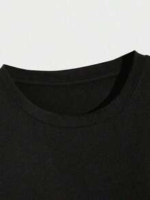 Women's Camouflage Bow Print T-Shirt, 220g Heavyweight Pure Cotton Crew Neck Casual Tee (1 Piece). Loose Fit, Casual, And Versatile Y2k Style T-Shirt. - 黑色 - 查看 4
