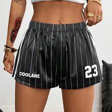 Women's Summer Festival Streetwear Athleisure Y2K Game Day Striped Satin Fabric Baggy Elastic Waistband Sweater Shorts Athletic Shorts Women Black And White Striped Shorts - Negro - Ver 4