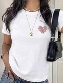 Camiseta de poliéster para mujer, de manga corta, cuello redondo, bajo regular, estilo casual. TMMT - Blanco - Ver 1