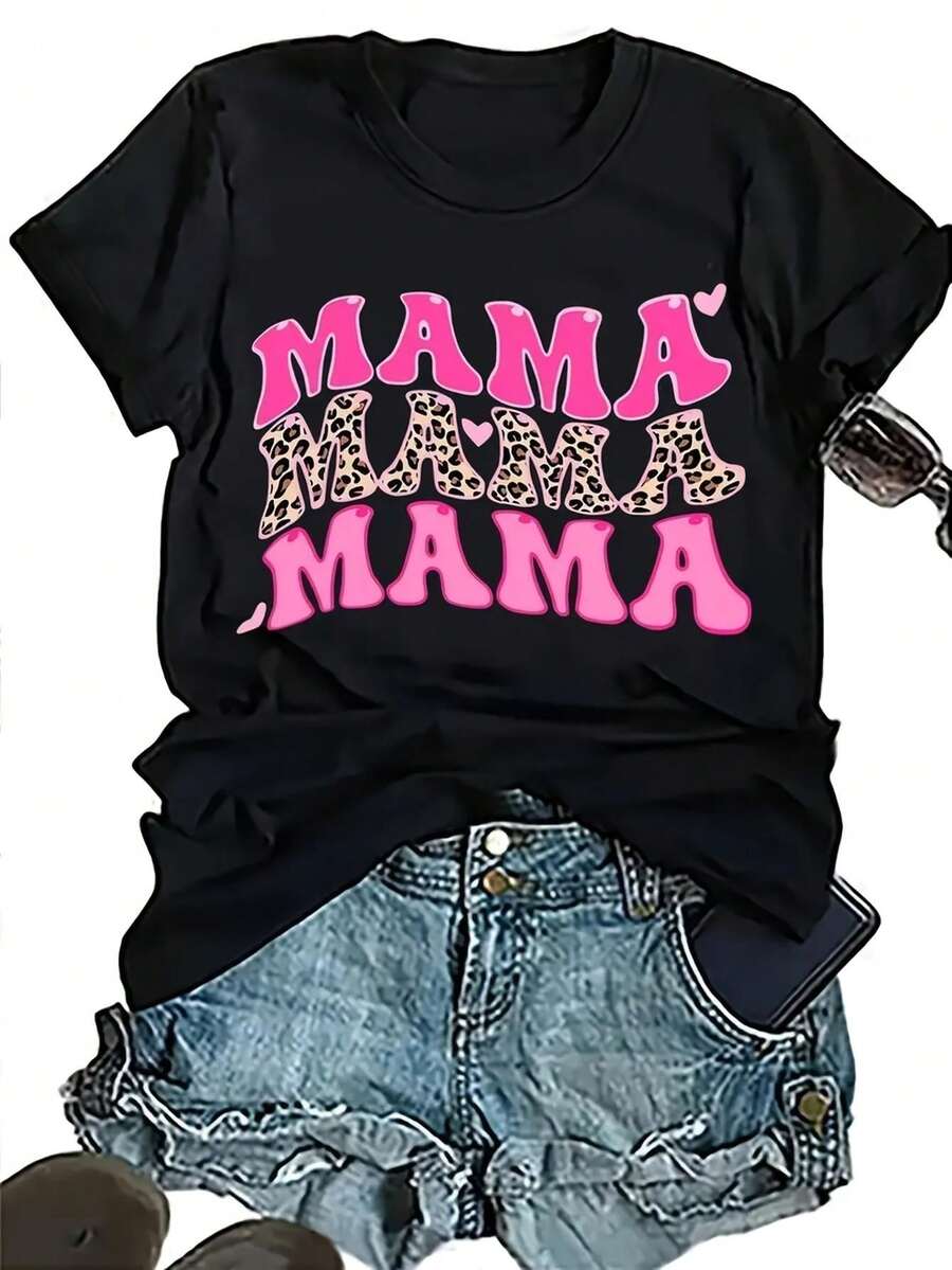 Camiseta de Tela Suave Talla Grande - Talla Grande - Camiseta Casual de Manga Corta con Cuello Redondo para Mujer | 100% cómoda y ajustada, estampado moderno para mamás, lavable a máquina, talla grande, adecuada para uso diario. Camiseta de moda. - Negro - Ver 1