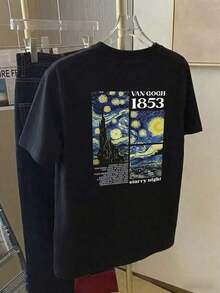 Women's Short Sleeve T-Shirts Casual Women's T-Shirt, A Tribute To Van Gogh's Masterpiece "The Starry Night" And A Numbered Pattern From 1853, Comfortable And Versatile For Spring/Summer, With A Round Neck And Short Sleeves, Elegantly Printed - 黑色 - 查看 8