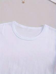 Women's Minimalist Short-Sleeve Casual T-Shirt With Geometric Thai Letter Print - Loose Fit, Crew Neck, Summer Top, Breathable Medium-Stretch Fabric, Machine Washable, Women's T-Shirts, Everyday Comfort, Minimalist Design, Non-See-Through Material. Simple Solid Color T-Shirt For Women, Loose Fit, Casual Short Sleeve. - 白色 - 查看 5