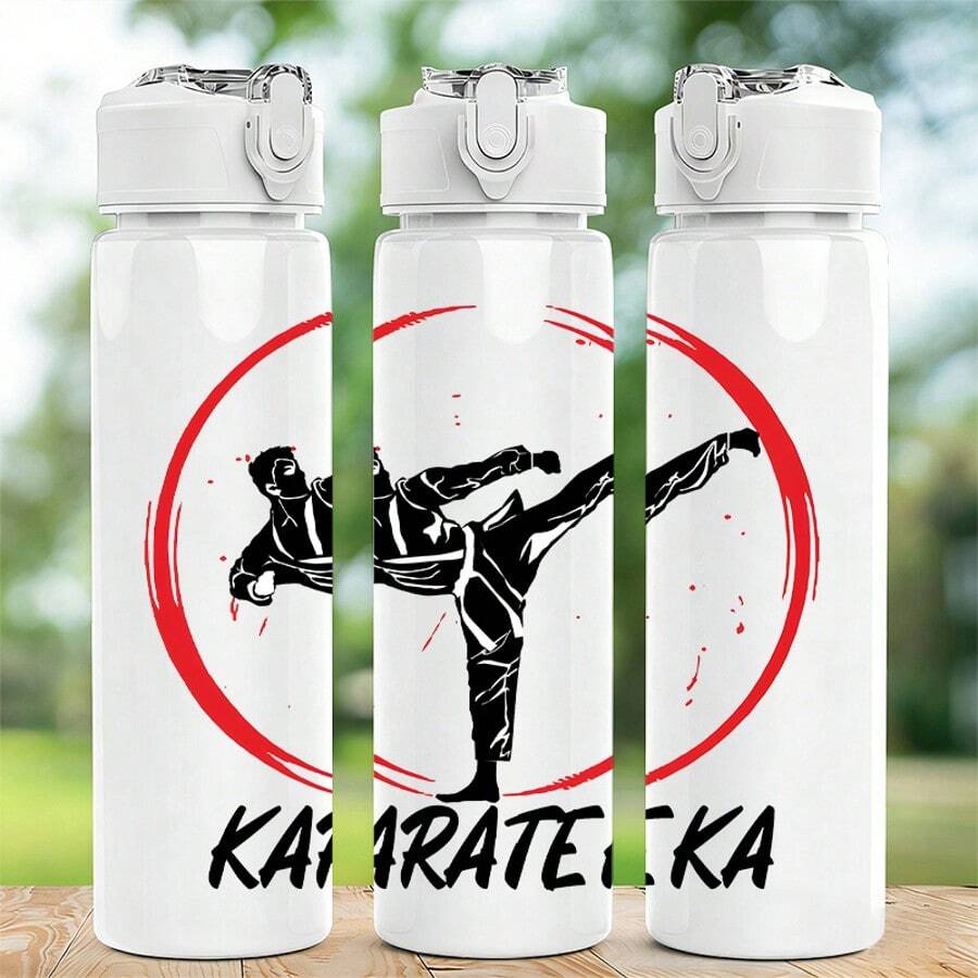 1/5個 750ml 空手道印花水壺附掛繩 - 防漏運動水壺,黑白大膽空手道武士設計,適合空手道練習者、武術愛好者、兒童、青少年和運動員。可用於攜帶水、運動飲料或果汁,適用於訓練、課程、學校和戶外活動,也是武術愛好者團隊禮物或生日禮物的絕佳選擇。 - 多色-空手道 - 查看 1