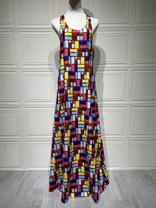 Vestido largo sin mangas estampado corte amplio elegante para mujer - amarillo ganso - Ver 7
