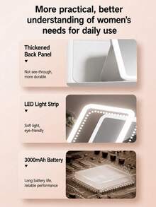 可充電旅行化妝鏡，3段可調光，觸控螢幕化妝鏡附燈，亮度與角度可調，防滑底座 - 黑與白 - 查看 9