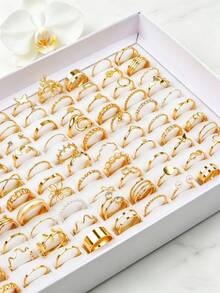 Set Cincin Isi 22 Buah dengan Desain Kupu-kupu, Hati, dan Daun Berongga, Aksesori Perhiasan Minimalis Modis yang Dapat Dipersonalisasi untuk Pesta, Pemakaian Sehari-hari, Gaya Acak - 22 cincin berlubang acak - View 4
