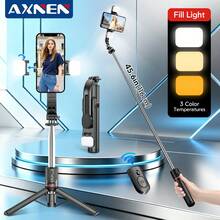AXNEN Palo de selfie extra largo de 45 pulgadas con trípode, control remoto inalámbrico, soporte de trípode portátil para teléfono, compatible con iPhone 15 Pro Max/15/14 Pro/14/13, S22/S23 Ultra, smartphones Android, con luz LED - Negro - Ver 1