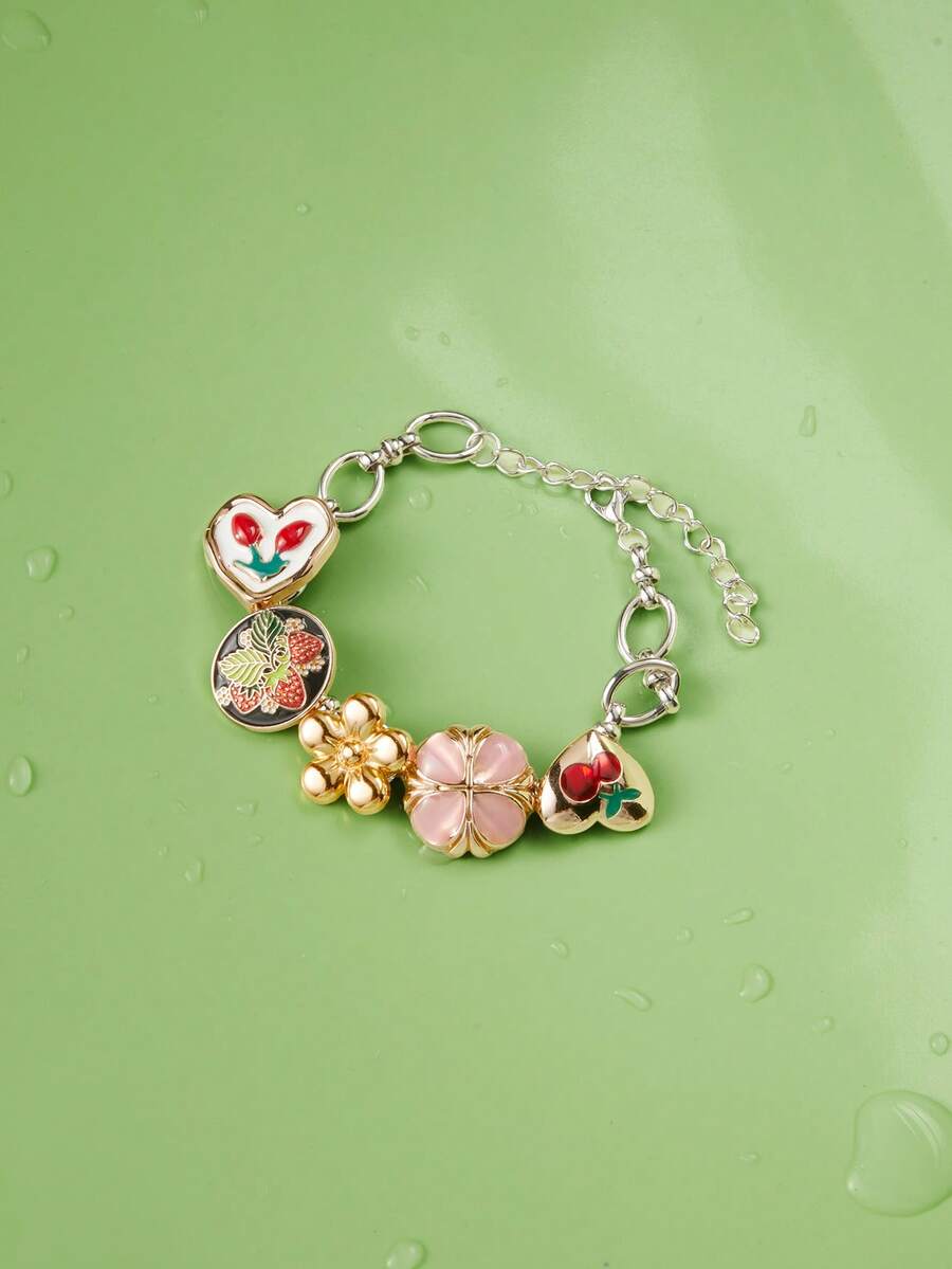 Trivaya 1 chiếc Vòng tay chuỗi thép không gỉ hình hoa hồng, dâu tây, bướm, giọt dầu tình yêu, phong cách retro Y2K Hiphop thời trang, đa năng dành cho nữ vào mùa hè, ngày lễ, tiệc tùng, bãi biển, vũ hội - Nhiều màu - Xem 1