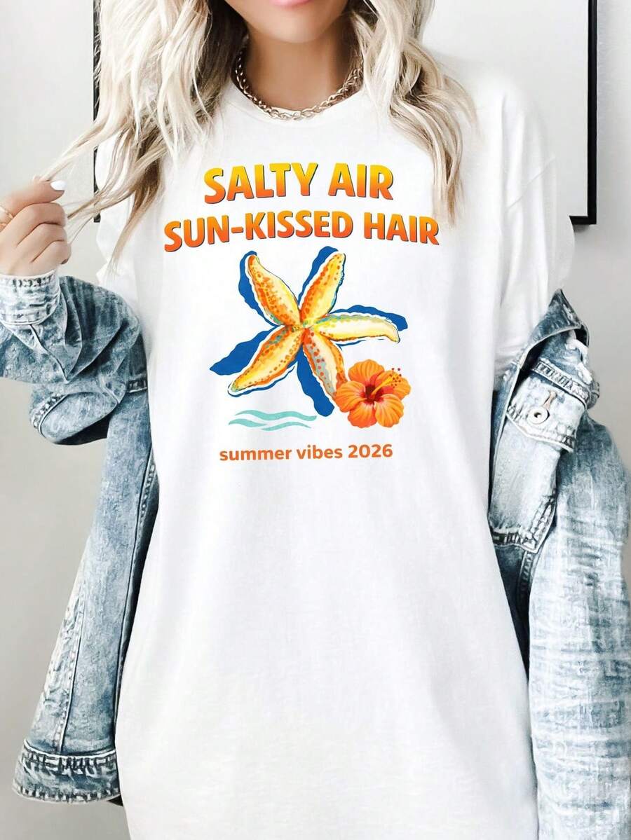 Camiseta Salty Air Sun Kissed Hair Beach Vacation T1EE Coastal Summer Shirt Ocean Lover T1EE Tropical Aesthetic Shirt Cute Beach T1EE. Camiseta unisex de algodón puro de 220 g. Peso ideal para todas las estaciones, apta para hombres y mujeres. Tejido duradero de alta calidad, suave al tacto y de larga duración. Top transpirable. Adecuado para la primavera y el verano de las mujeres, vacaciones, Día de la Madre, Día de la Independencia. - Blanco - Ver 1