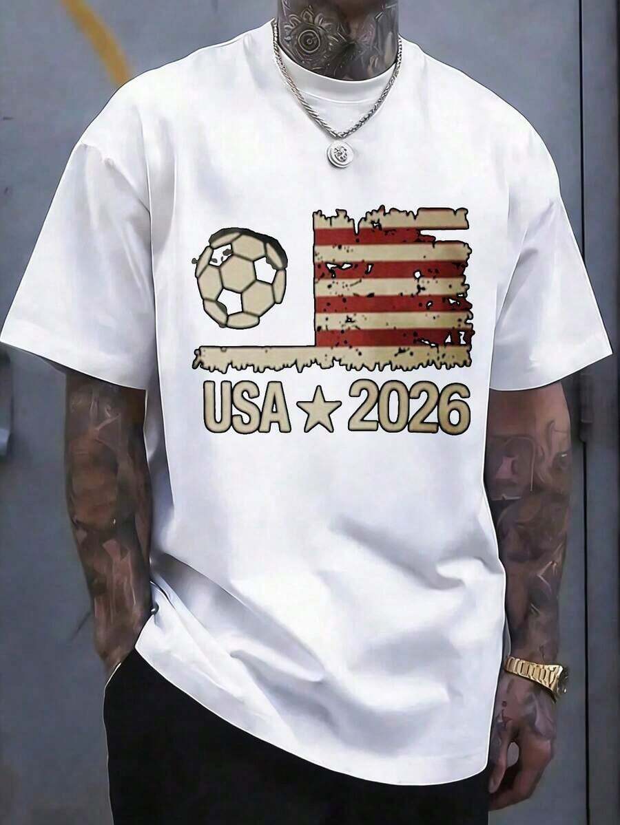 Camiseta Gráfica Vintage Negra de Fútbol de EE. UU. para Hombre y Mujer - Diseño de Bandera Americana Desgastada y Estampado 2026, Ropa Casual y de, Prenda Unisex para Fanáticos del Fútbol, Ajuste Cómodo, Camiseta para Hombre, Navidad, Camiseta para Hombre, Camisetas Divertidas para Hombre, Ropa para Hombre, Camisas para Hombre, Camisetas Divertidas, Camiseta para Hombre, Camisetas Divertidas, Camisetas de Navidadás Probables, Camisetas Gráficas para Hombre, Ropa, Camisetas Divertidas - Blanco - Ver 1