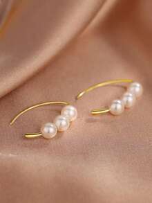 Bông tai móc cài và ngọc trai bằng bạc Sterling S925, thiết kế tối giản thanh lịch kiểu Pháp, phù hợp với tai nhạy cảm, thích hợp đeo hàng ngày, quà tặng ngày Valentine. - Vàng - Xem 6