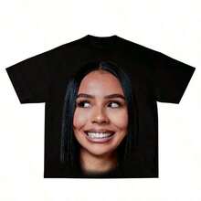 Men's And Women's Hip-Hop T-Shirt, Mariah Scientist Rapper, Classic Women's T-Shirt With Free Thugs Print, Crew Neck, Short Sleeve, Y2K Vintage Streetwear Style, YAYH Women's Oversized Cotton Graphic T-Shirt - 藍色和黑色 - 查看 1