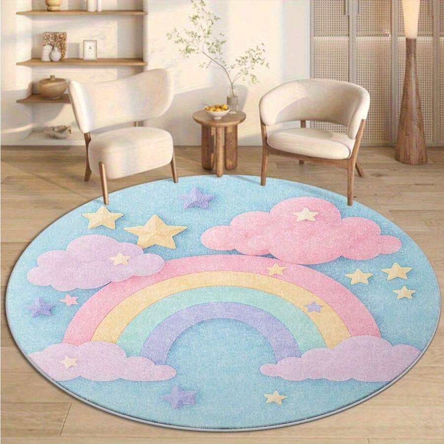 1pc Cartoon City Road Round Carpet, Sweet Rainbow Round Carpet, Pink Heart Colorful Dot Modern Round Area Rug, Educational Game Mat, Letter Number Animal Fruit Shape Learning Decorative Round Rug, Modern Round Area Rug, Pattern, Carpet, Decorative Carpet, Bedroom Decor, Small Rug, Carpet, Home Decor
