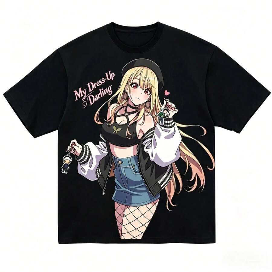 Camiseta My Dress Up Darling Personalidad Ropa Nuevo Modelo Camiseta Anime Ropa para todo el año Ropa urbana Oversized UniS1ex Parejas Camiseta de manga corta de algodón puro de 220 g para hombres y mujeres, tejido grueso, resistente a las arrugas y no se deforma fácilmente. Estilo simple y versátil, ligero y transpirable, perfecto para ir al trabajo, viajar, acampar, ir de compras y el tiempo libre diario. - Negro - Ver 1
