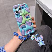 Disney Lilo & Stitch Phone Case With Stitch Charm And Stitch Lanyard - Cute Stitch Protective Case With Pink Bow And Heart Pattern Design, Equipped With Delicate Stitch Decorative Lanyard And Beaded Bracelet For Easy Carrying, Compatible With IPhone 17, 16, 15, 14, 13, 12, 11 Pro Series, Ideal For Birthdays, Holidays, Anniversaries, Graduation Gifts, Or Any Special Occasion To Surprise Family, Friends, Classmates, And Loved Ones. - 白色 - 查看 1
