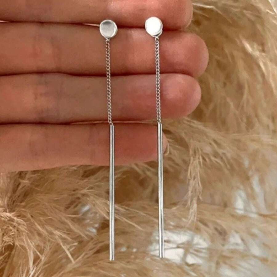 Minimalist Fashion Chain Pendant Earrings, Handmade Copper Jewelry Accessories For Women, Surprise Gift For Friends - Silver - View 1