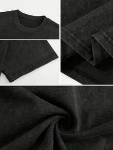 Washed - Camiseta de manga corta para hombre, de algodón puro, estilo vintage lavado, corte holgado retro americano | Hombres con estilo urbano y a la moda | Cómodo y agradable para la piel | Transpirable y no sofocante | Regalo de cumpleaños de un amigo | Enviado desde almacén local | Lavable a máquina - Negro - Ver 6