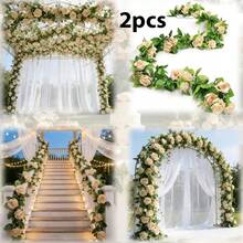 6/4/2pcs Rangkaian Bunga Mawar Champagne Buatan dengan Mawar dan Daun - Karangan Bunga Plastik Palsu, Dekorasi Lengkungan Pernikahan DIY, Untuk Balkon dan Dinding Ruang Tamu - MultiWarna - View 11