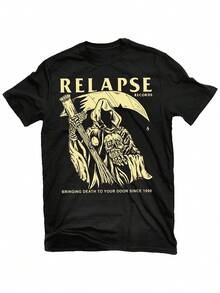 Camiseta Relapse Records Grim Reaper - Camiseta negra con estampado icónico de la reina de la muerte, suave, transpirable, de cuello redondo, informal, adecuada para adultos, para usar en todas las estaciones, tanto en el día a día como en eventos temáticos (mercancía de Relapse Records). Una camiseta de manga corta ideal para el hogar, el uso diario, fiestas y viajes, perfecta como regalo para amigos o familiares. - Negro - Ver 1