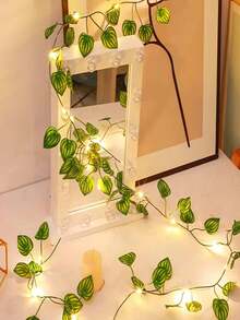 2m/5m/10m 人造西瓜葉花環附 LED 燈串，AA 電池供電綠色西瓜葉掛燈，適用於牆面、派對、婚禮、房間、居家廚房，室內/室外節日裝飾（不含電池） - 暖光西瓜葉 - 查看 8