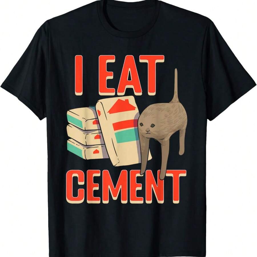 I Eat Cement Cat Dank Meme T-Shirt - Black - View 1