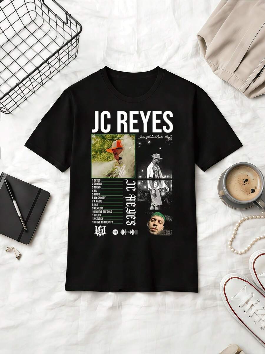 Spanish Rapper JC Reyes Album Tracklist Style Cotton T-Shirt - Black - View 1