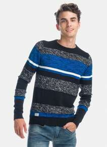 Koroshi Blue Heathered Striped Jersey / S Round Neck And Long Sleeves. Ribbed Trim. - Blue - View 1
